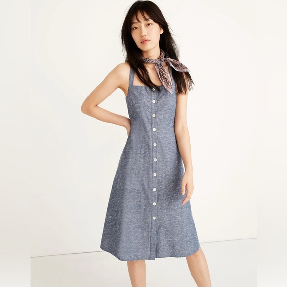 Madewell Chambray Button-Front Dress Cross Back Size 0 - Picture 1 of 10
